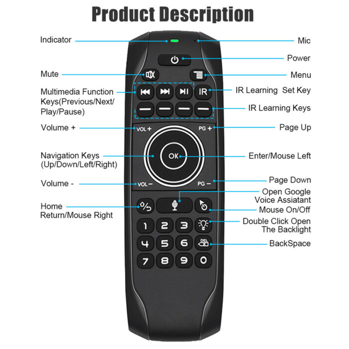 Backlit G7Vpro 2.4G RF Wireless Voice Remote Qwerty Keyboard Air Mouse - Image 7